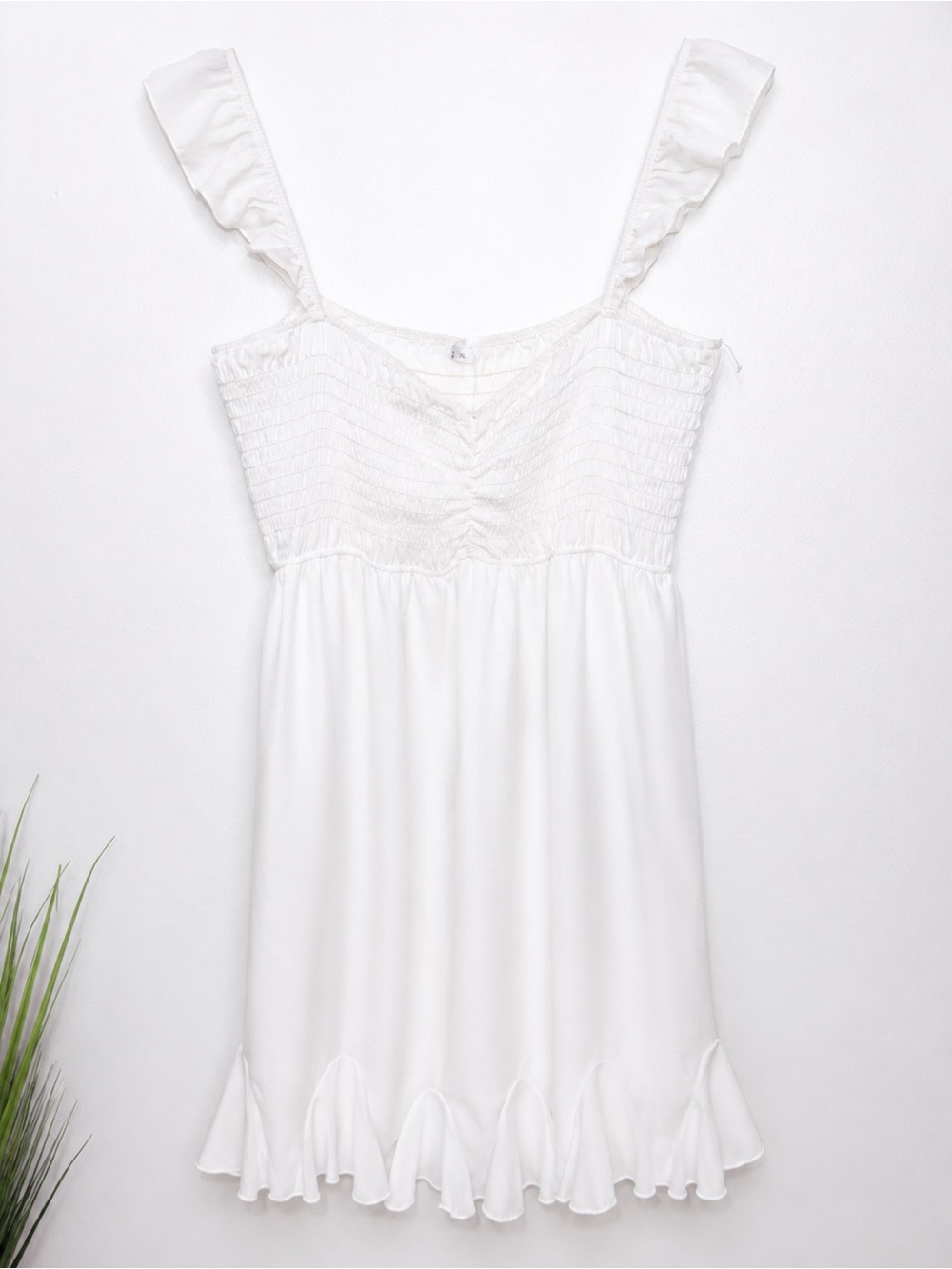 White Smocked Ruffle Strap Midi Dress XL NWT Flowy Sundress - Picture 2 of 4